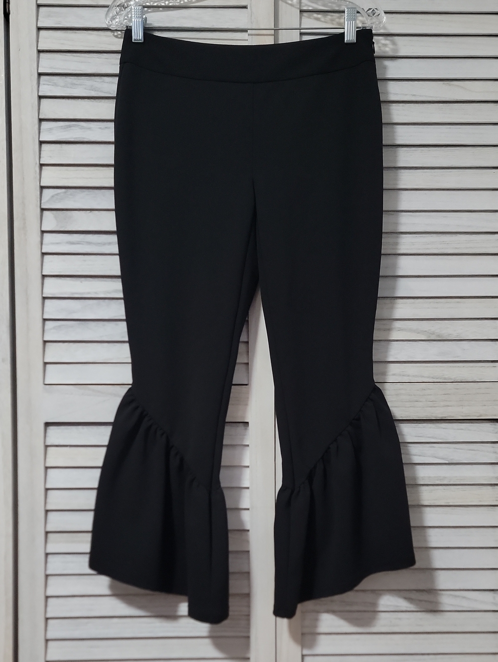 INC International Concepts Black Ruffle Hem Cropped Flare Pants